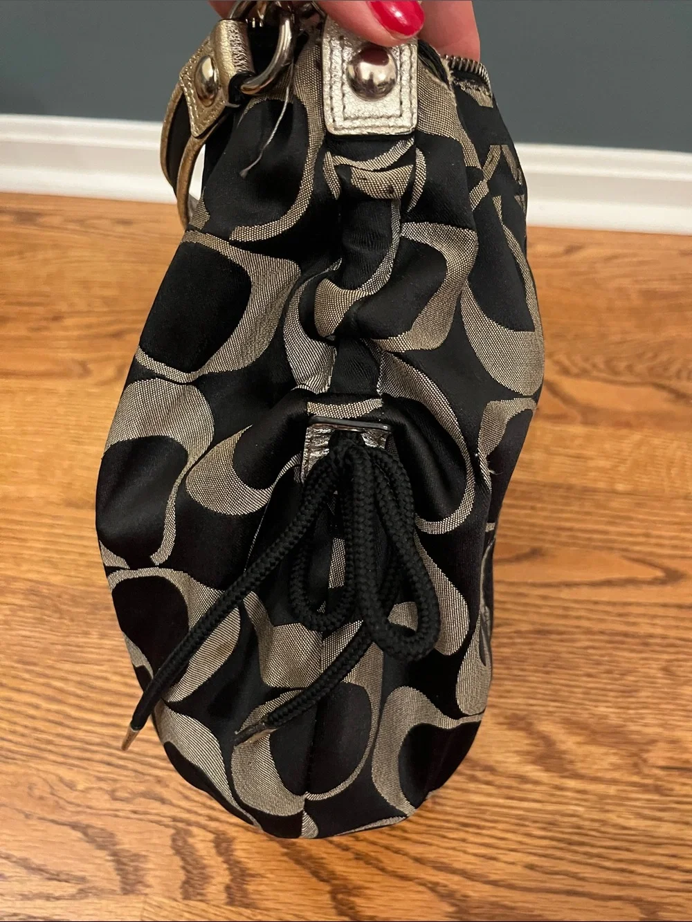 Coach Vintage Poppy Signature C Hobo Bag Black Silver FUC #F15319